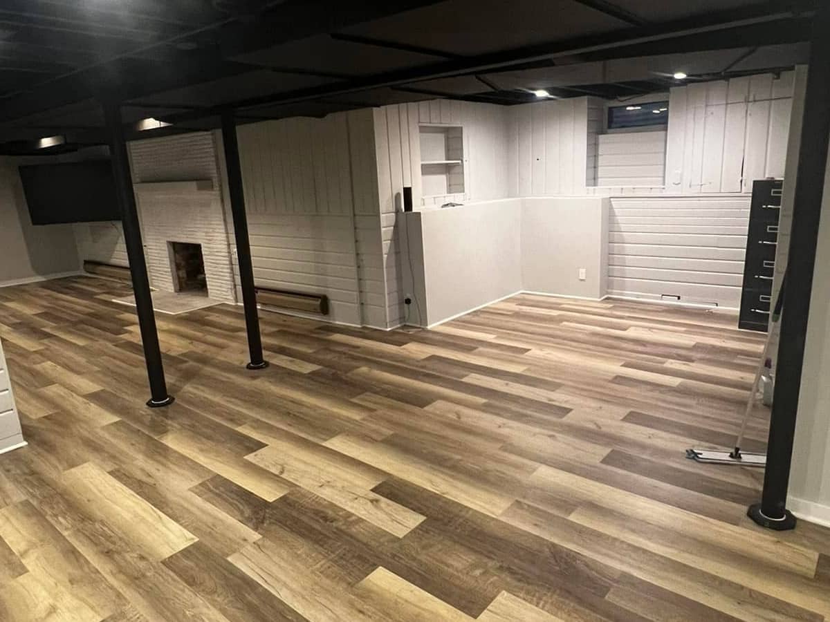 Basement finish with wood flooring installed