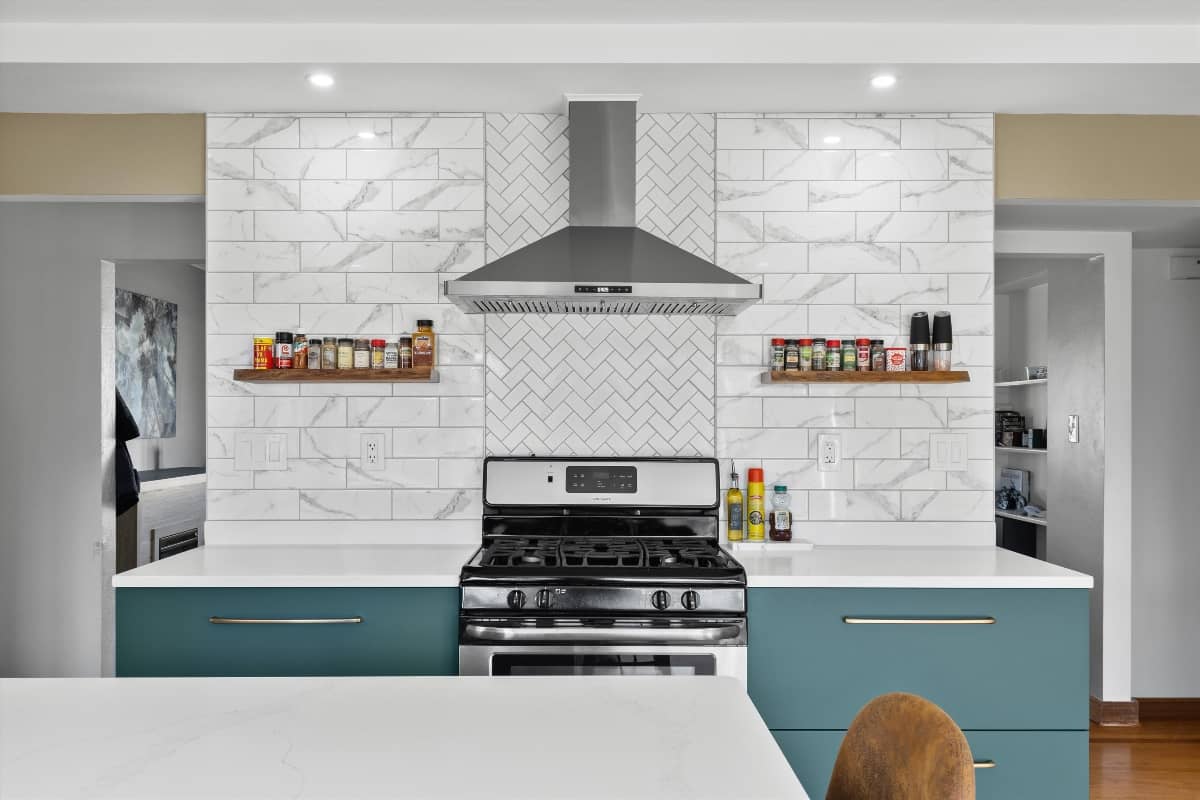 Kitchen remodel with new stove and countertops