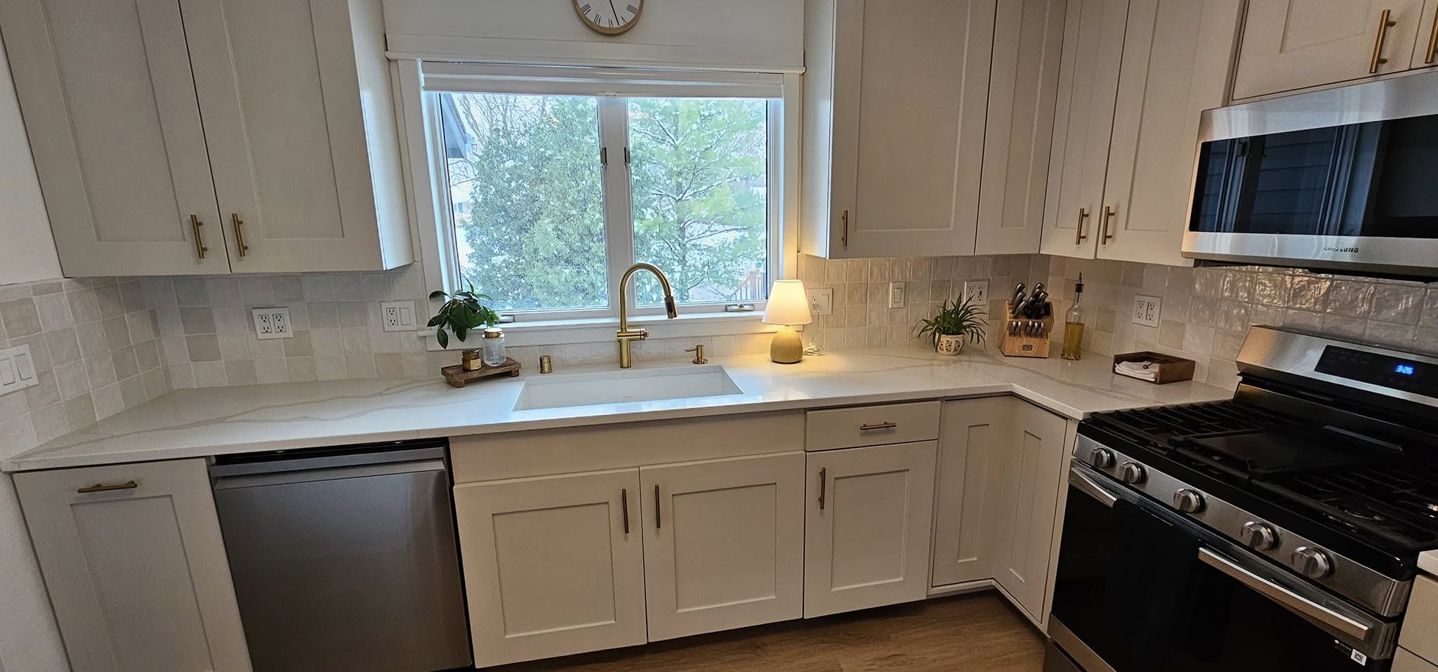 White Cabinets and shelving installed for a kitchen renovation