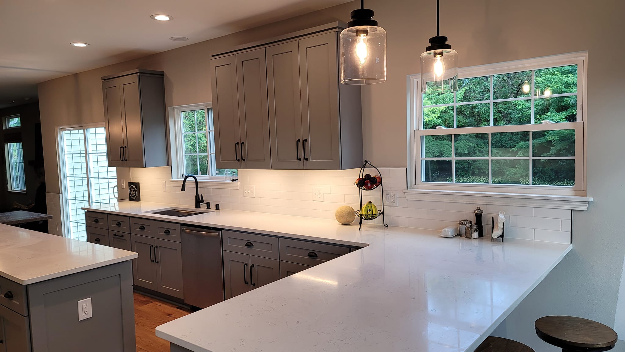 Lighting setup with new countertops for a kitchen renovation